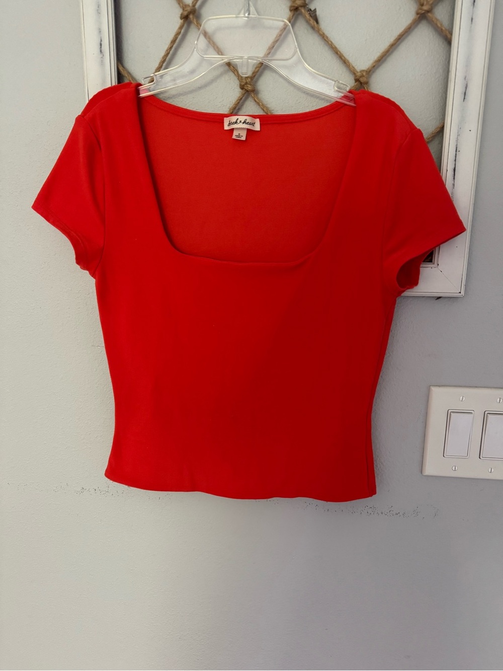 Derek Heart Red Scoop Neck Cropped Tee